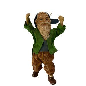 Vintage Leprechaun Paper Mache Ornament 5” Green & Brown Outfit